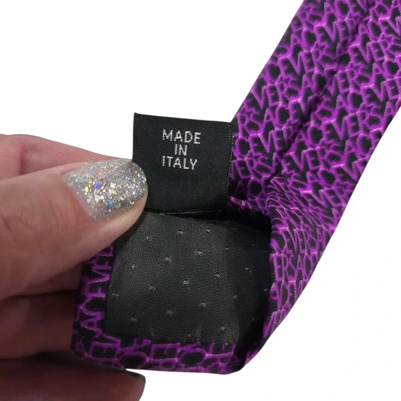 Gianni Versace Mens Necktie Luxury Purple Black Silk Tiger Woven Embroidered‎